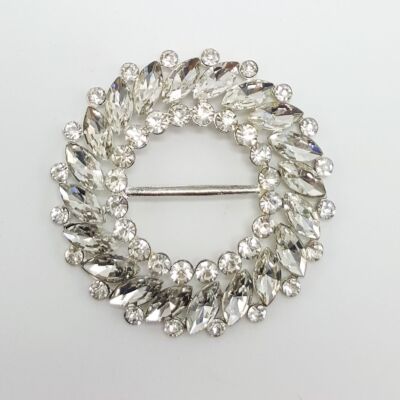 Hebilla brillante circular, plata con piedras brillantes (7.5cm)