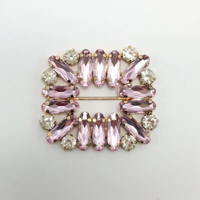 Hebilla brillante rectangular, rosa con piedras brillantes (4x4.5cm)