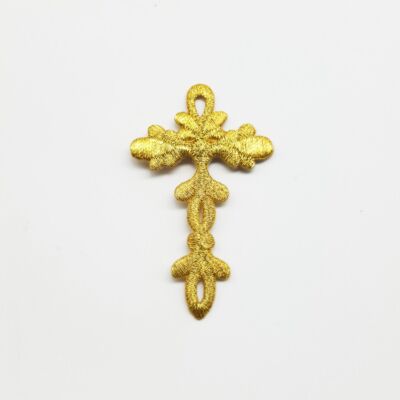 Cruz bordada termoadhesiva oro (6x4cm)