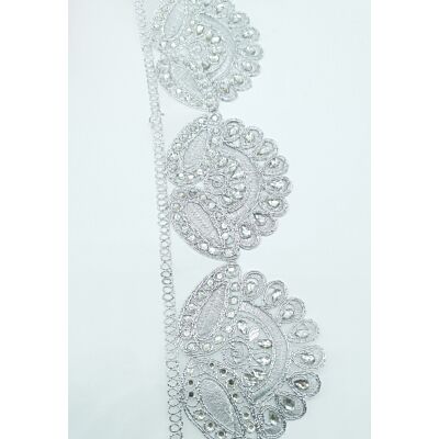 Pasamanería de Organza y Pedrería Plata (8 cm)