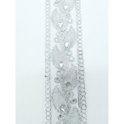 Pasamanería de Organza y Pedrería Plata (4,5 cm)