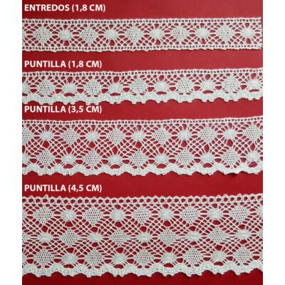 Encaje de Bolillo Beige (Entredos 1,8 cm/Puntilla 1,8 cm/Puntilla 3,5 cm y Puntilla 4,5 cm)