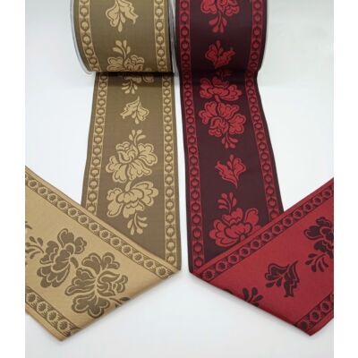 Cinta Jacquard bordada flores marrón y rojo (10CM)