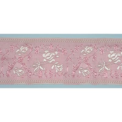 Cinta Jacquard bordada flores rosa (5,2 cm)