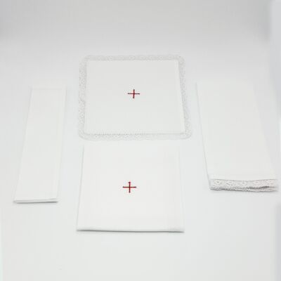 Paños de Altar blanco con bordado rojo