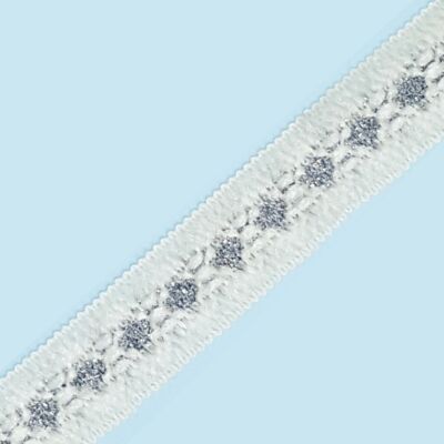 Pasamanería lanilla blanca y lurex plata (3cm)