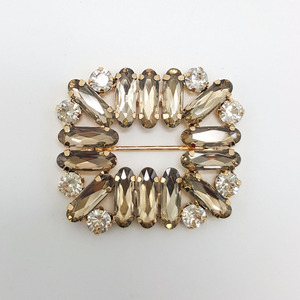 Hebilla brillante rectangular, marrón con piedras brillantes (4x4.5cm)