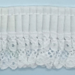 Cinta plisada con puntilla blanco (3,5 cm)