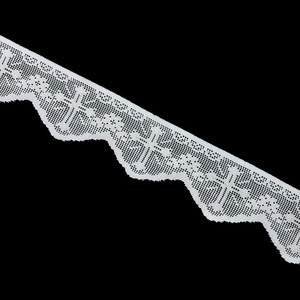 Encaje motivo religioso Cruz de bolillo mecanizado Blanco (6 cm)