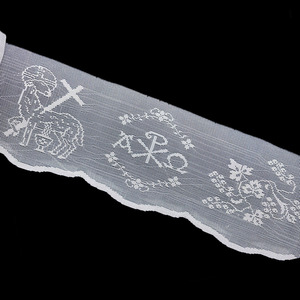 Encaje motivo religioso de bolillo mecanizado Blanco (17 cm)
