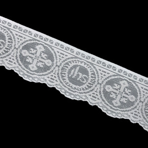 Encaje motivo religioso de bolillo mecanizado Blanco (11 cm)
