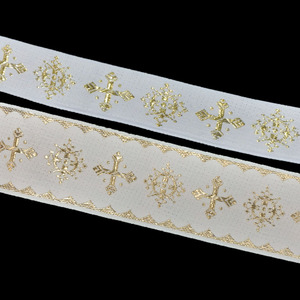 Cinta bordada dorado motivo religioso cruz (3cm-5cm)