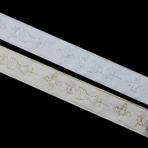 Cinta bordado metalizado religioso cáliz dorado y plata (5cm)
