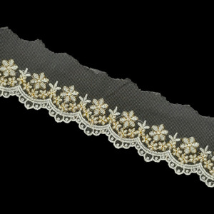 Tul Bordado Marfil y dorado (5,5 cm)