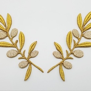 Aplique Bordado Rama de olivos oro (Izqda y Dcha ) / 11,5cm (pequeña) y 15cm (grande)