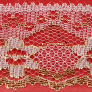 Encaje de Naylon Blanco y Dorado 3cm