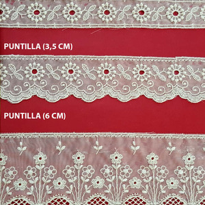 Organza Bordada Beige (Entredos 2,5 cm/ Puntilla 3,5 cm y Puntilla 6 cm)