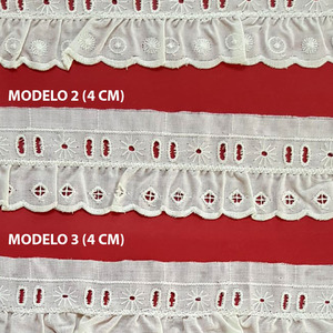 Tira bordada rizada con pasacintas beige (4 cm/ 4 cm y 4 cm)