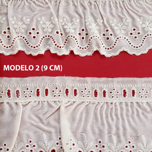 Tira bordada rizada con pasacintas beige (8 cm y 9 cm)