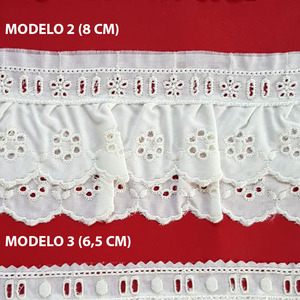 Tira bordada rizada doble capa con pasacintas beige (5 cm/ 8 cm y 6,5 cm)