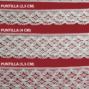 Encaje de Bolillo Beige (Entredos 2 cm/Puntilla 2,5 cm/Puntilla 4 cm y Puntilla 5,5 cm)