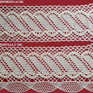 Encaje de Bolillo Beige (Entredos 6 cm y Puntilla 7 cm)