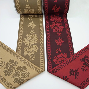 Cinta Jacquard bordada flores marrón y rojo (10CM)