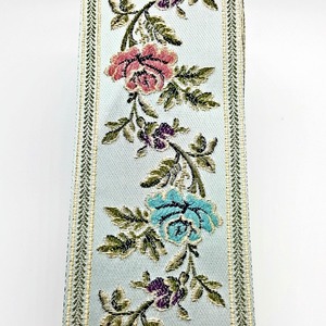 Cinta Bordada Flores celestes y rosa ancha (8,5cm)