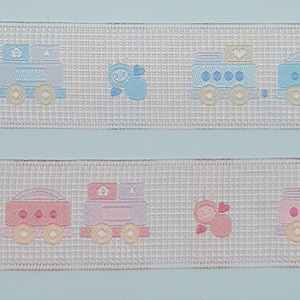 Cinta bordada para bebés motivo tren (2,5 cm)