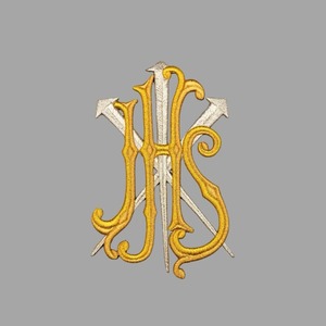 Aplique Bordado JHS oro (10x16cm)