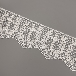Encaje guipur motivo religioso de bolillo mecanizado blanco (9,5 cm)