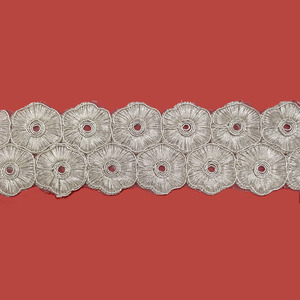 Organza Bordada con Rebordé Plata (5 cm)