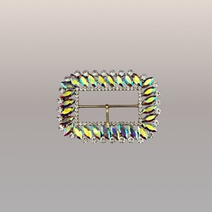 Hebilla rectangular color dorada con piedras brillantes atornasolado (10cm x 7cm)