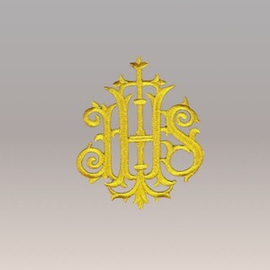 Aplique Bordado JHS oro (10,5x12,5cm)