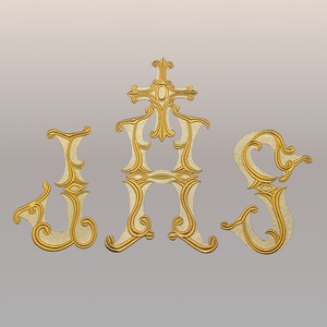 Aplique Bordado JHS oro ( 43cm altura letra H x 20 cm de ancho cada letra)