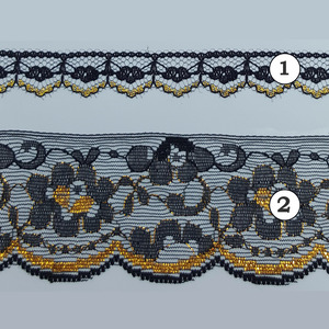 Encaje de Nylon Negro y Dorado (1.5cm y 5.5cm)