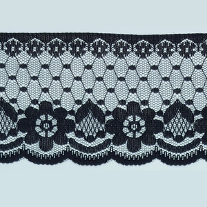 Encaje de Nylon Negro puntilla motivo flores (6.5cm)