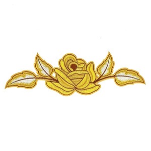 Aplique Bordado termoadhesivo rosa central oro con filo vino (23cm)