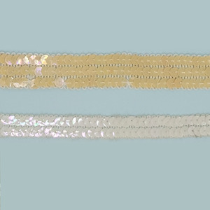 Pasamanería de lentejuelas beige y blanco (1,5cm y 2 cm)
