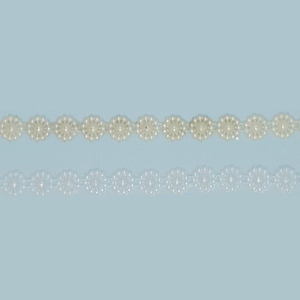 Pasamanería plástica con perlas blanca y beige (1.3 cm)