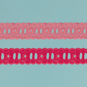 Pasacintas Tira bordada Rosa chicle y fusia (2,7 cm)
