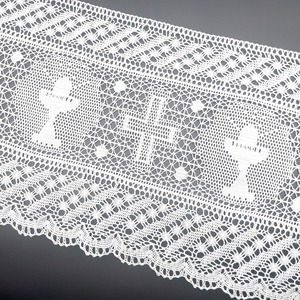 Encaje motivo religioso de bolillo mecanizado blanco (25cm)
