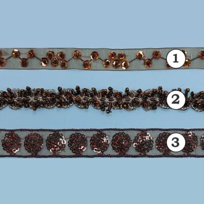 Pasamanería marrón de lentejuelas (0.8cm-1.3 cm)
