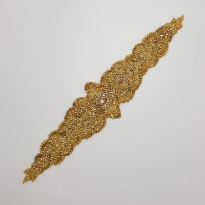 Aplique de Pedrería dorado para vestidos (37 x 8 cm)