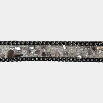 Pasamanería termoadhesiva plata con filos de cadena (1.8cm)
