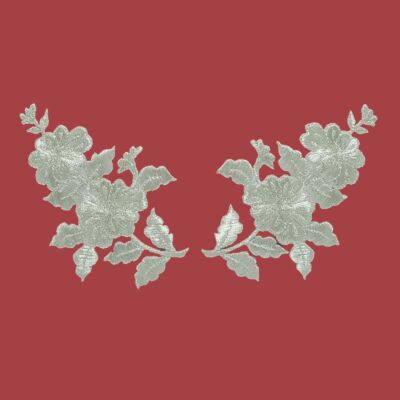 Aplique bordado termoadhesivo plata flor izq. y drch. (10x6.5cm)