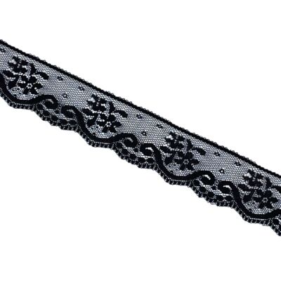 Encaje de Nylon Negro motivo floral (3 cm)