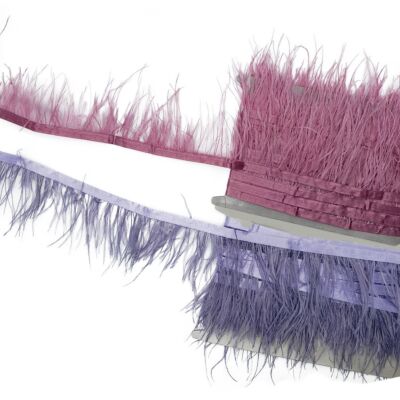 Cinta de plumas de avestruz de primera calidad rosa chicle y  violeta (12 cm)