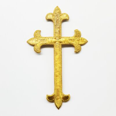 Cruz bordada termoadhesiva oro (12x7cm)