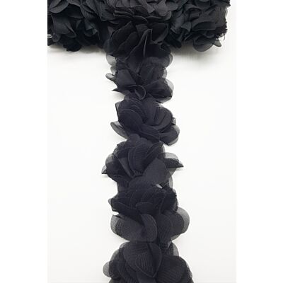 Tira de flores de tela con pétalos Negro (5cm)